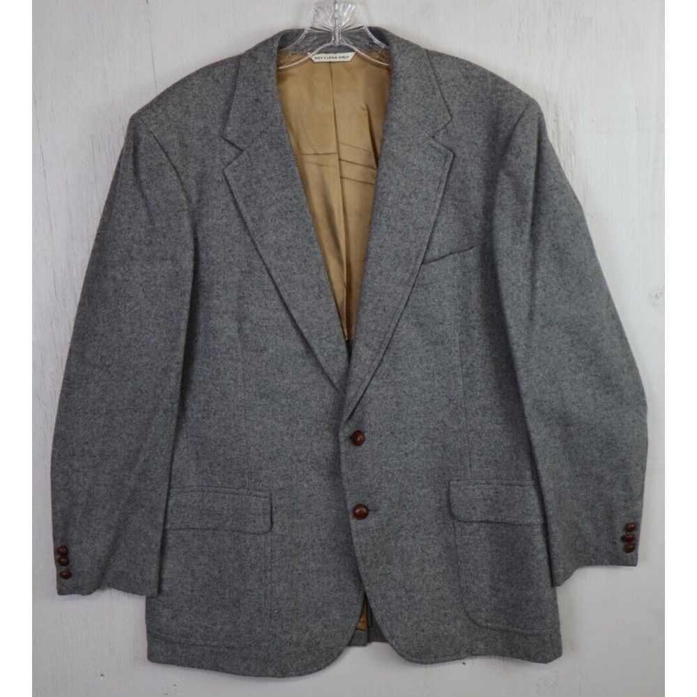 Patrick James Camel Hair Sport Coat Suit Jacket 44R Vintage Gray Leather Buttons